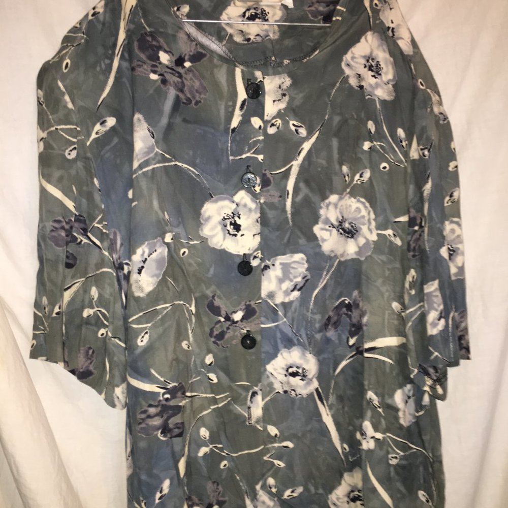 SKIRT & BLOUSE SIZE 24 PLUS FLORAL GREEN GRAY NICE